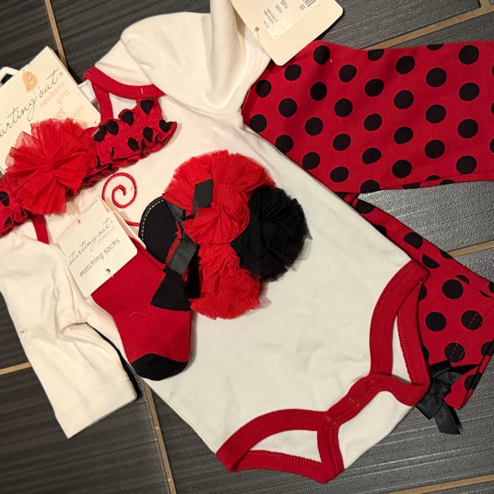Starting Out Newborn Ladybug Onesie with Pants, socks and headband